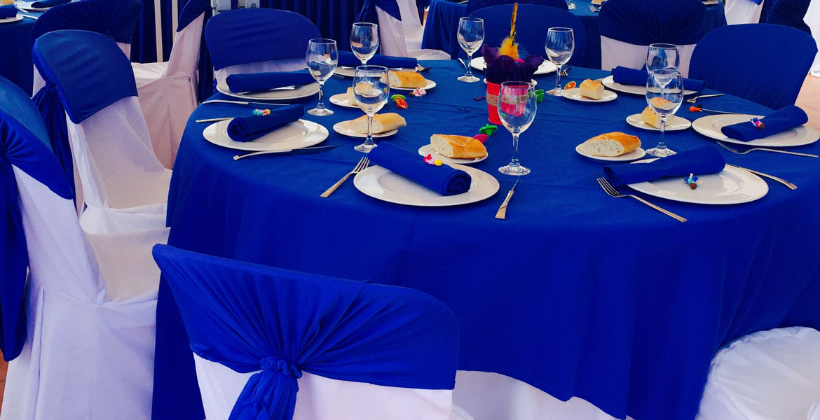 Bautizo en blanco y azul al aire libre – detalle mesa